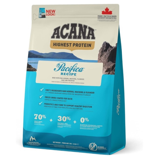 ACANA Highest Protein Pacifica – hrană uscată fără cereale pentru câini, bogată în proteine din pește, 2 kg